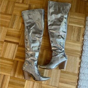 Silver Metallic Over-the-Knee Boots